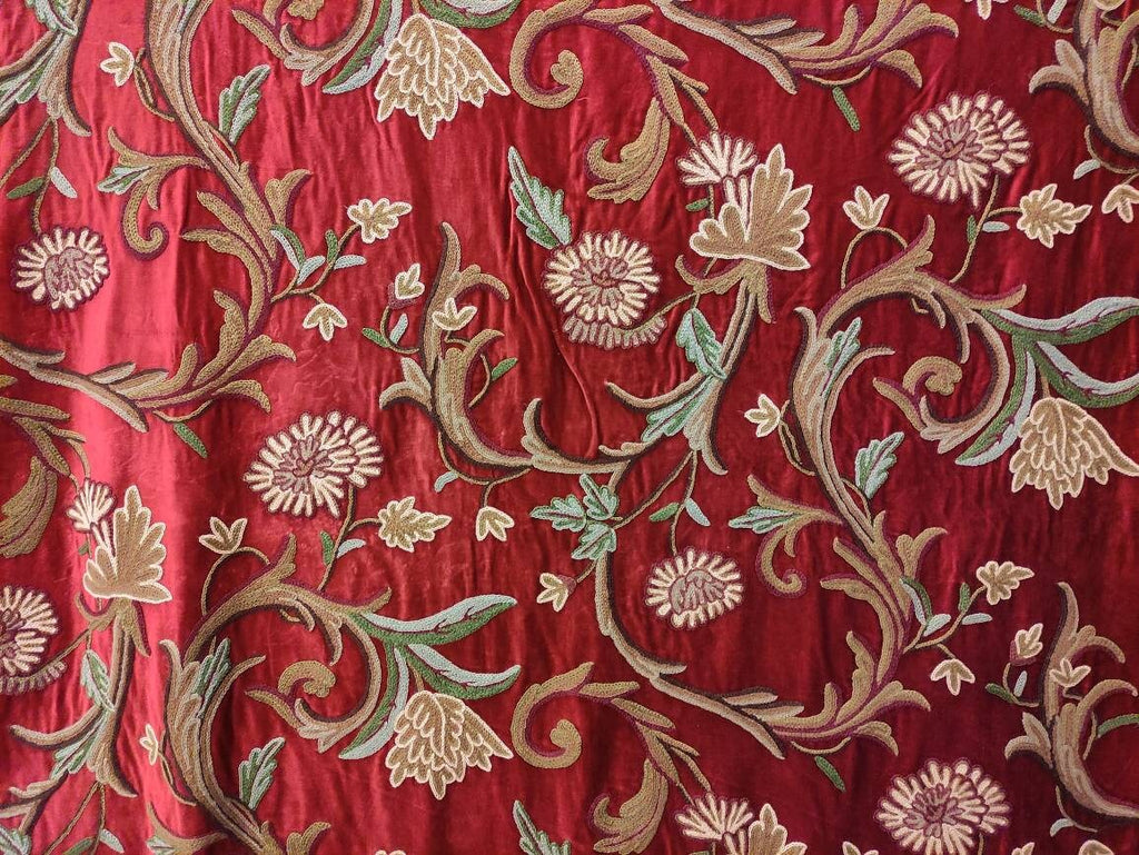 Crewel Fabric Hand Embroidered Kashmir Wool on Velvet Upholstery and Drapery Fabric Beige 60" x 1 Yard (By the Yard)
